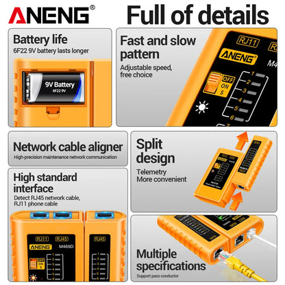 Professional Network Cable Tester M469D — RJ45/RJ11/RJ12 CAT5 UTP LAN Analyzer for Networking & Repair Tools