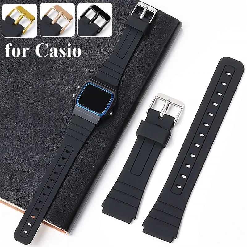 18mm Silicone Rubber Watch Strap for Casio - Soft Black Replacement Band for W800H, A158, A168, AE-1200, AE-1300, SGW-400, F91W, F84, F105W and F108W