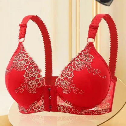 Front Closure Posture Corrector Lace Bra — Women’s Seamless Push-Up Bra with Jacquard Trim, Sexy Gathering & Breast Support