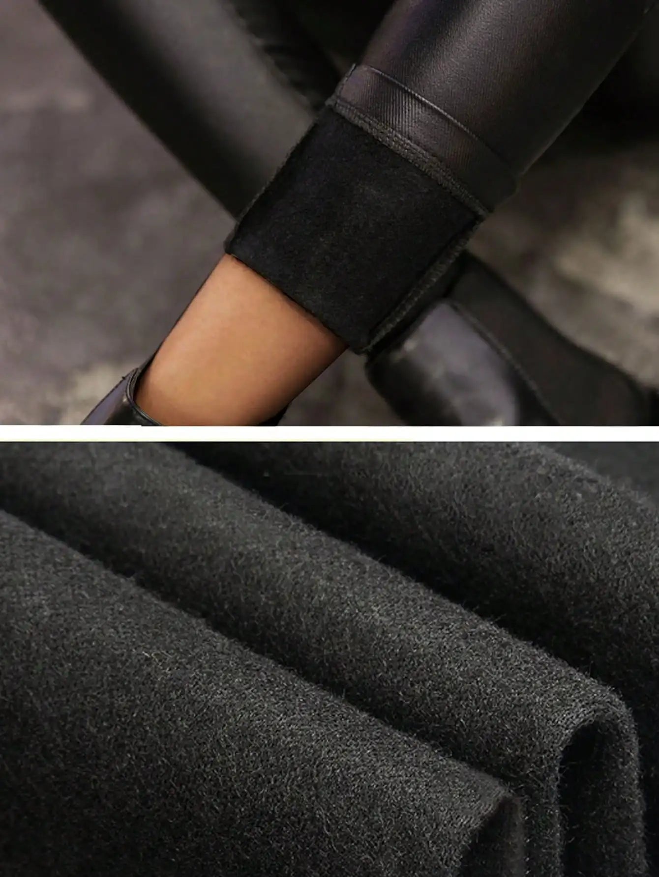 Women’s Trendy High Waist PU Leather Skinny Pants – Stretchy Thermal Lined Cropped Winter Trousers with Slant Pockets