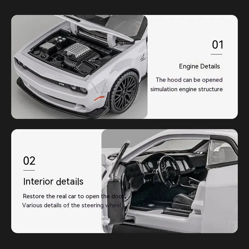 Dodge Challenger Hellcat 1:32 Scale Die-Cast Toy Car – Pull Back Model with Sound and Light Features
