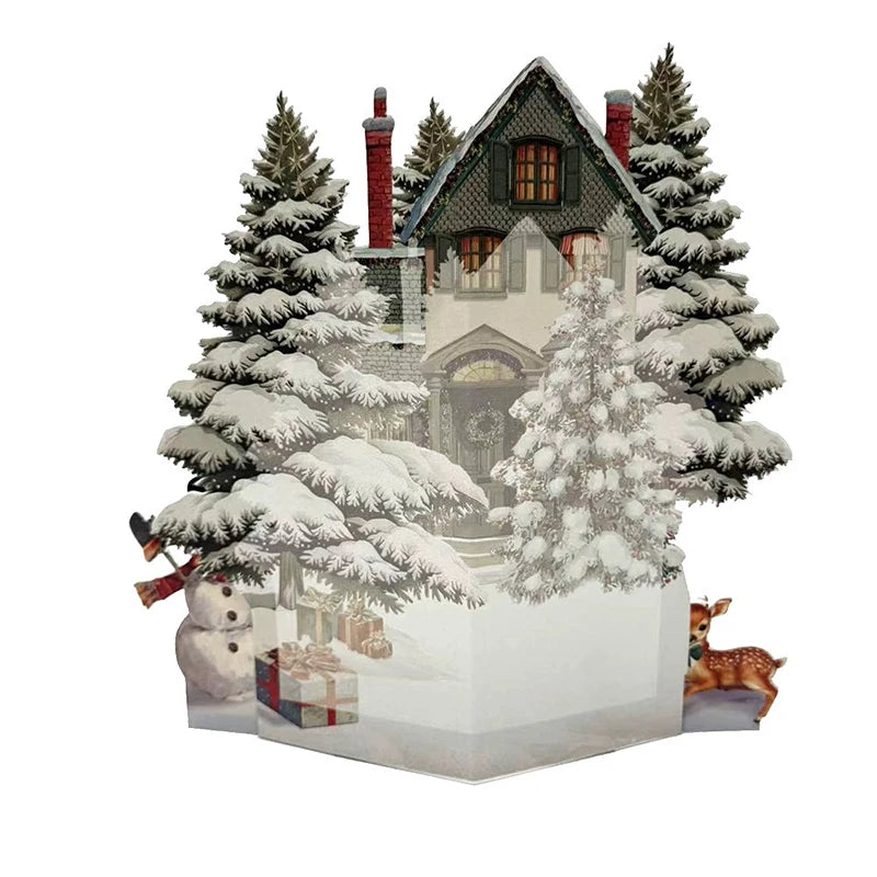 3D Christmas Card – Night Before Christmas Pop-Up Scene with Santa, Reindeer & Snowy Village