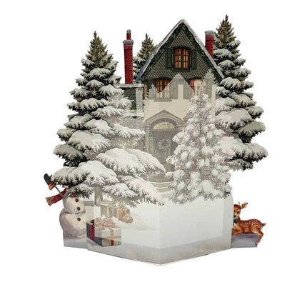 3D Christmas Card – Night Before Christmas Pop-Up Scene with Santa, Reindeer & Snowy Village