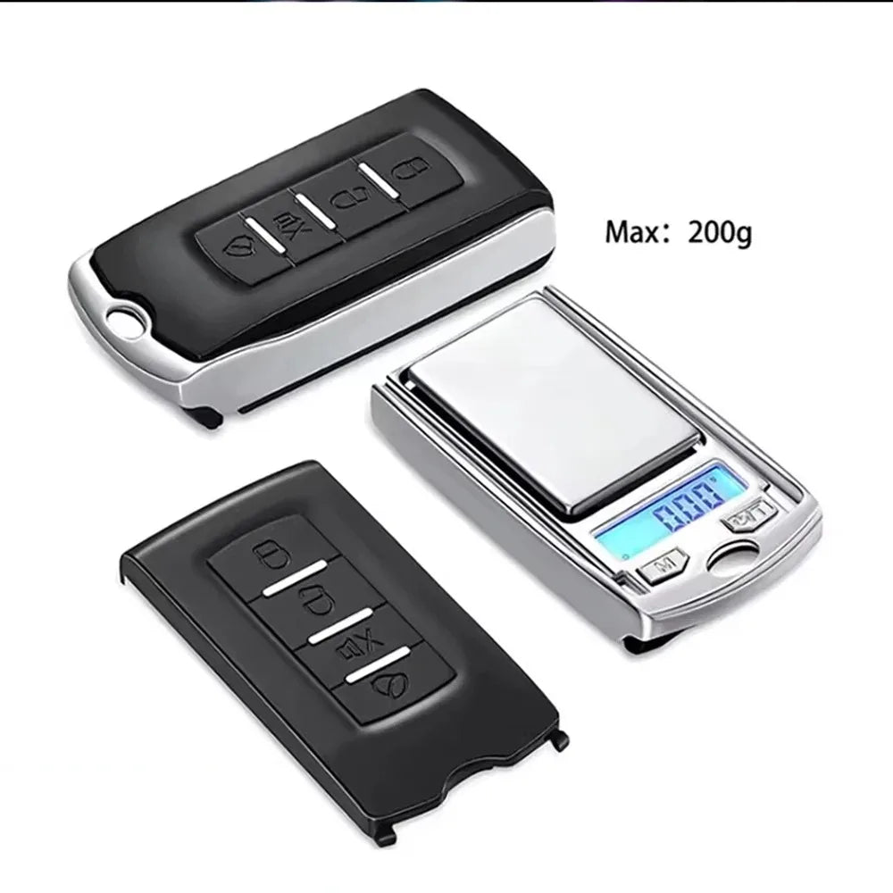 Mini Digital Pocket Gram Scale - 0.01g Precision Car Key Shape Electronic Weight Scale with LCD Display & Batteries