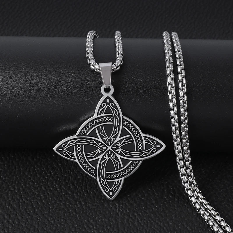 Witch Knot Necklace – Stainless Steel Magic Celtic Knot Pendant, Pagan Witchcraft Symbols, Jewelry Gift for Women