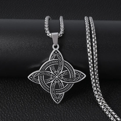 Witchcraft Witch Knot Necklace - Irish Trinity Knot Triple Spiral Pendant, Stainless Steel Ankh Cross Pentagram Amulet Jewelry