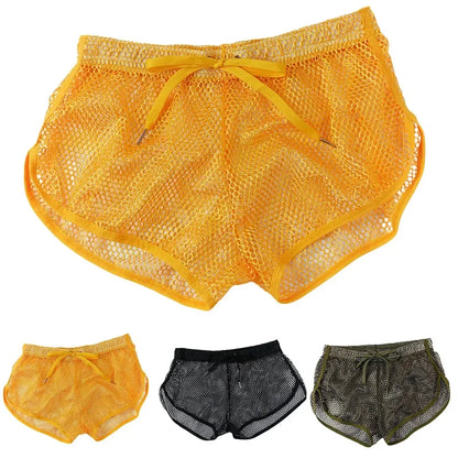 Men's Mesh Boxer Briefs - Loose Fit See Through Breathable Aro Shorts Sexy Home Underwear Pants