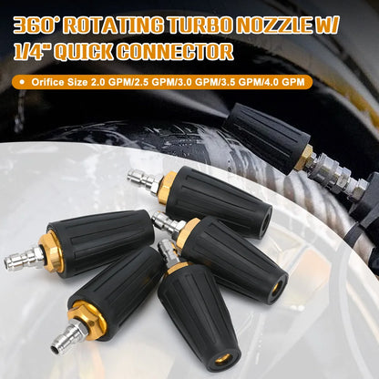 Turbo Rotating Nozzle for Pressure Washer – 360° Adjustable Spray with 1/4" Quick Connector, 4000 PSI, Multiple GPM Options