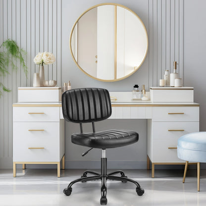 Armless Office Desk Chair – Height Adjustable PU Leather with Lumbar Support & 360° Swivel Wheels