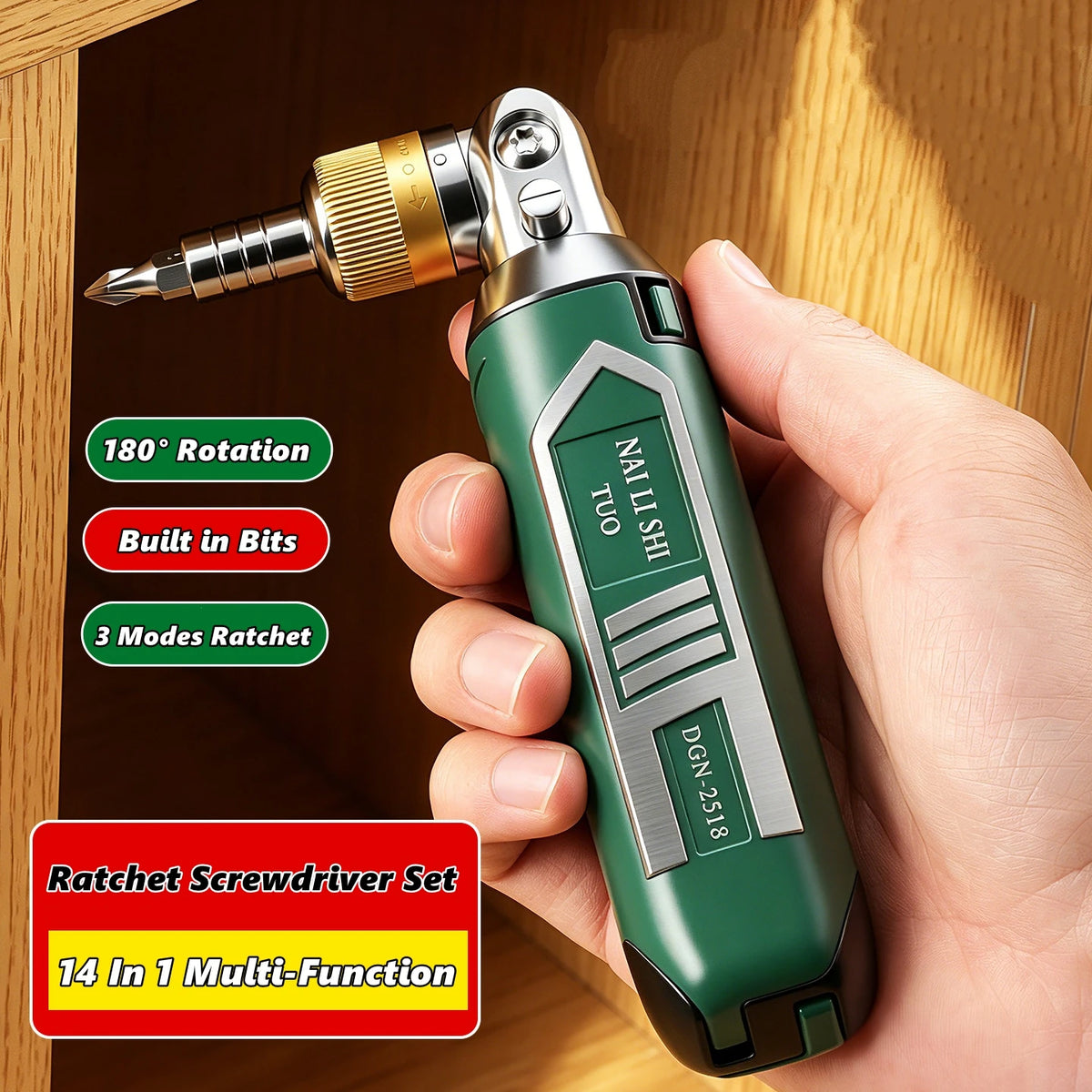 14-in-1 Rotary Ratchet Screwdriver Set - Magnetic Torx & Phillips Bits for Motor Repair and DIY Projects