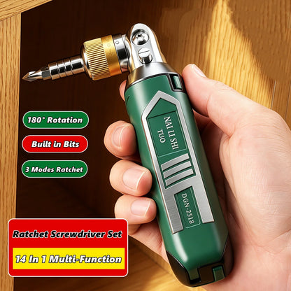 14-in-1 Rotary Ratchet Screwdriver Set - Magnetic Torx & Phillips Bits for Motor Repair and DIY Projects