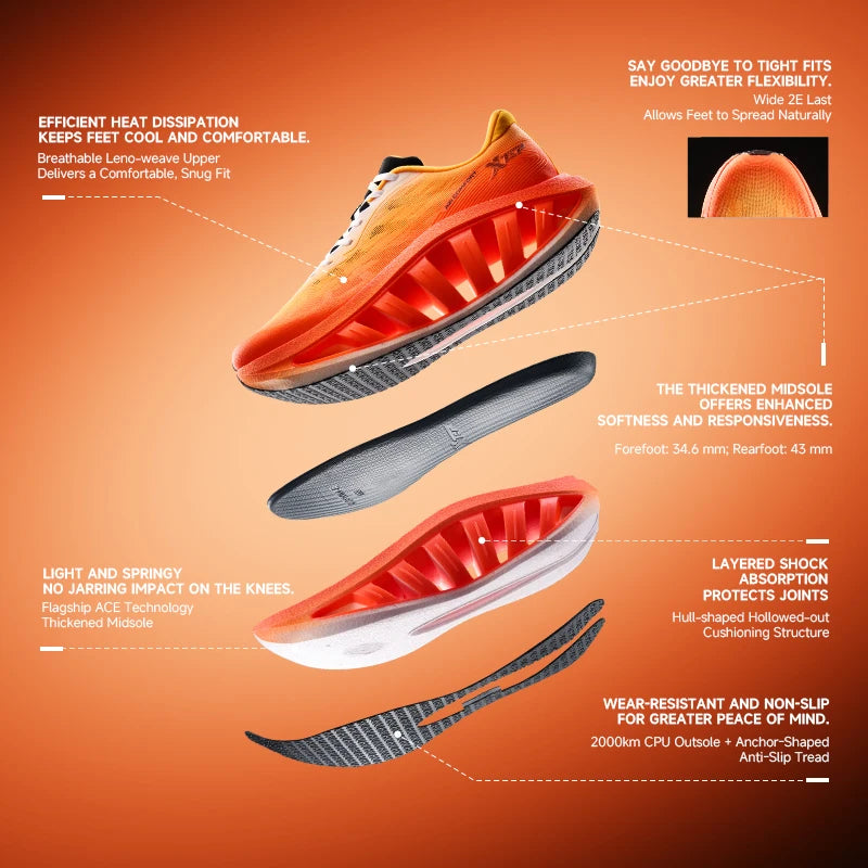 Xtep Light Boat MAX Men’s Running Shoes - Lightweight Rebound Sneakers with Enhanced Propulsion & Height Boost