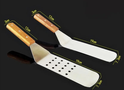 Multi-Purpose Stainless Steel Shovel Spatula with Wooden Rubber Handle - BBQ, Pizza, Steak, Pastry, and More!