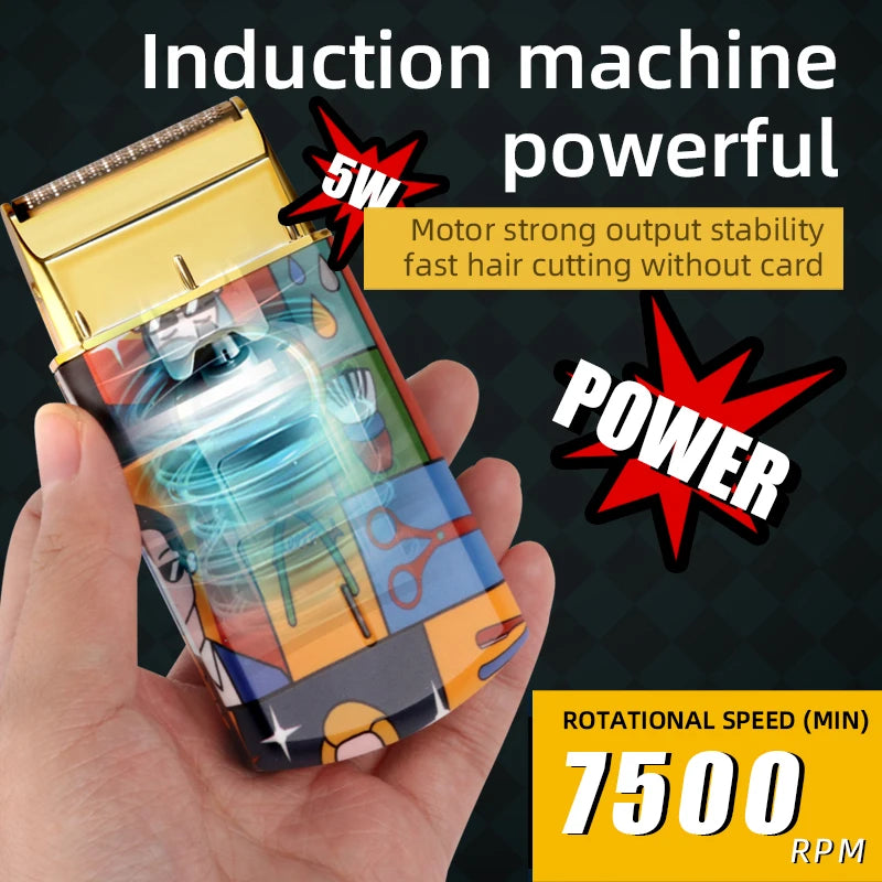Kemei KM-RS7098 Titanium Double Foil Electric Shaver - Professional Barber Razor with Graffiti Pattern for Men