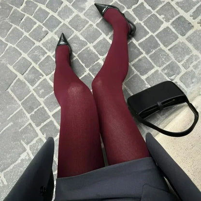 Talenza Women’s Super Elastic Tights – Slim Fit Plus Size Pantyhose Leggings for Spring, Autumn & Winter Wear (Red Sexy Style)