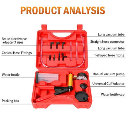 CAER Manual Brake Bleeder & Vacuum Pump Kit – 2-in-1 Handheld Automotive Fluid Tester with Gauge & Adapters