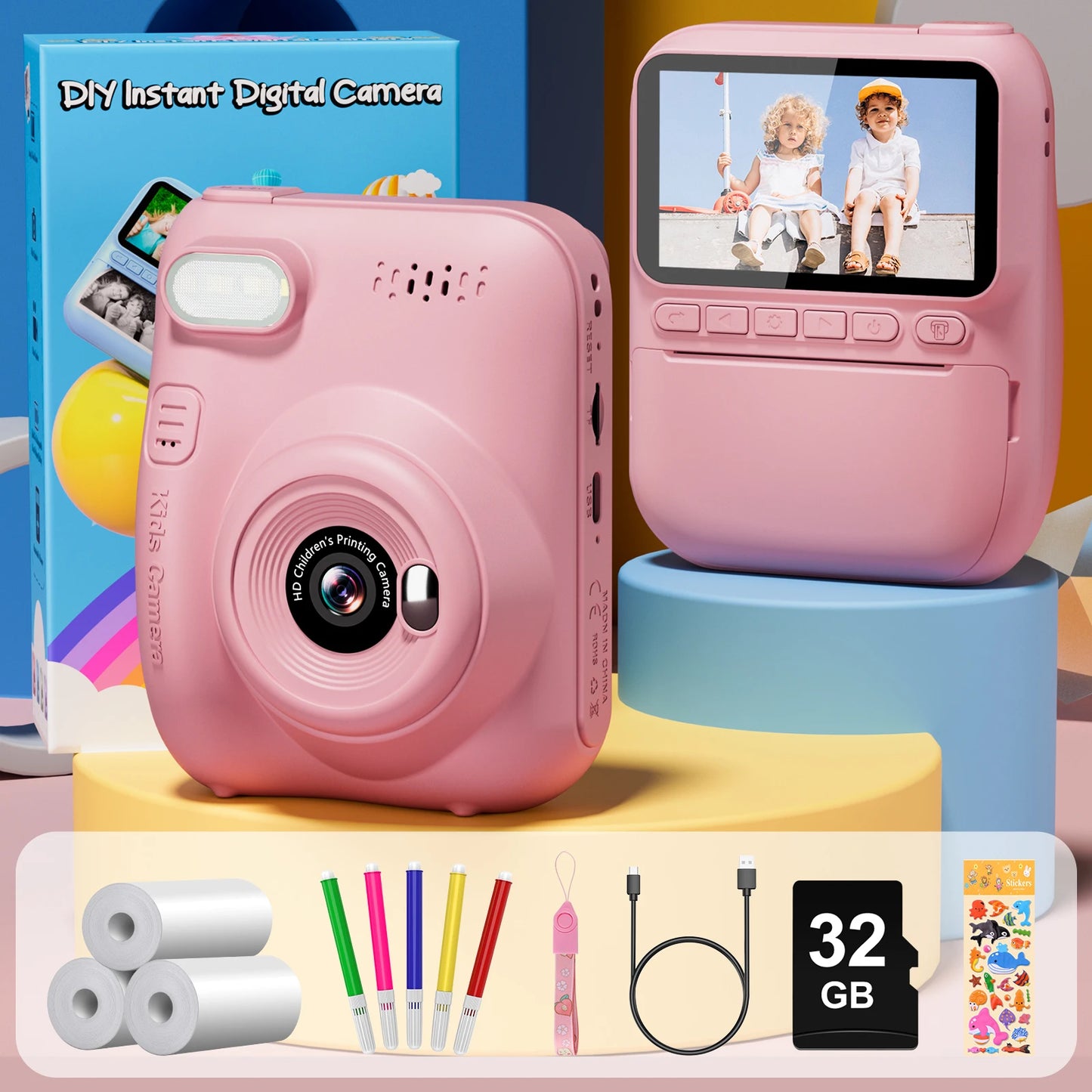 Gofunly Kids Instant Print Camera – 3.0" Mini 1080P Digital Video Recorder for Children Ages 6–12