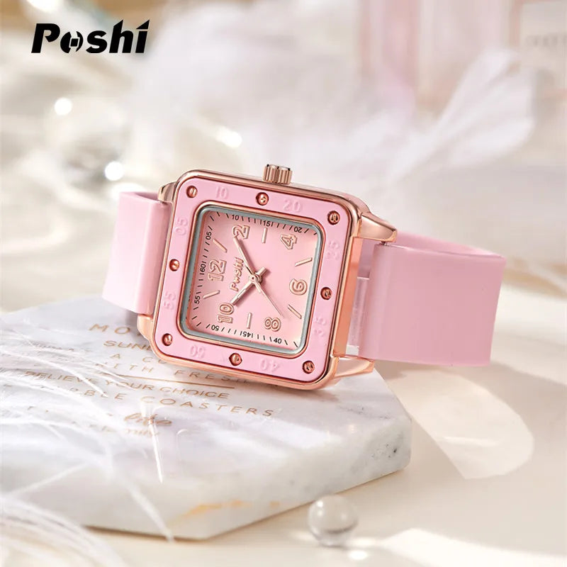 POSHI Women's Fashion Quartz Watch - Casual Wristwatch with Silicone Strap, Green Dial, Business Montre Femme