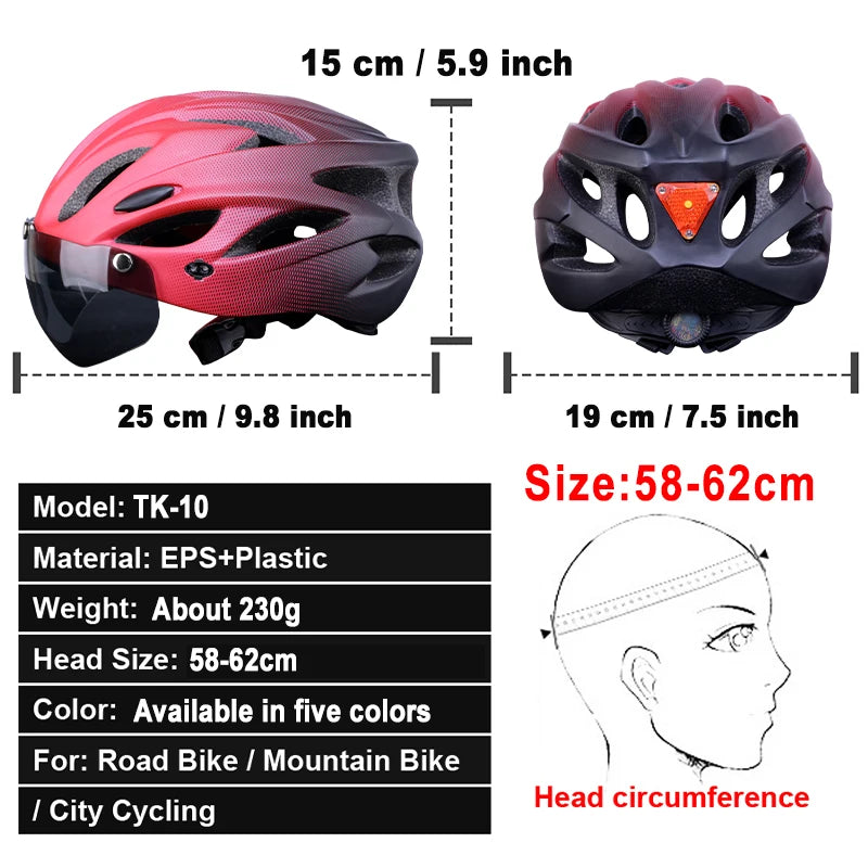 X-TIGER Cycling Helmet – Ultralight MTB Bike Helmet with LED Lights, Integrally-Molded Sports Safety Hat & Goggles Visor