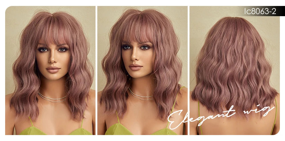 CharmSource Pink BOBO Short Synthetic Wig – Natural Wavy Heat Resistant Hair Wig for Women, Party & Daily Wear