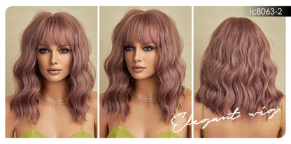 CharmSource Pink BOBO Short Synthetic Wig – Natural Wavy Heat Resistant Hair Wig for Women, Party & Daily Wear