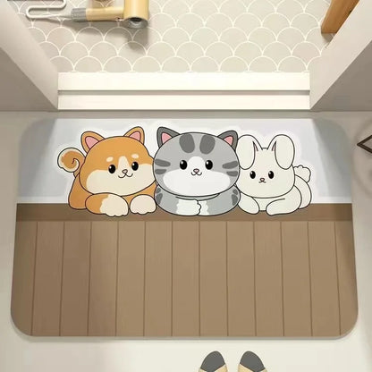 Cartoon Diatomaceous Mud Bathroom Mat – Soft, Absorbent Floor Rug for Toilet, Sink & Bedroom