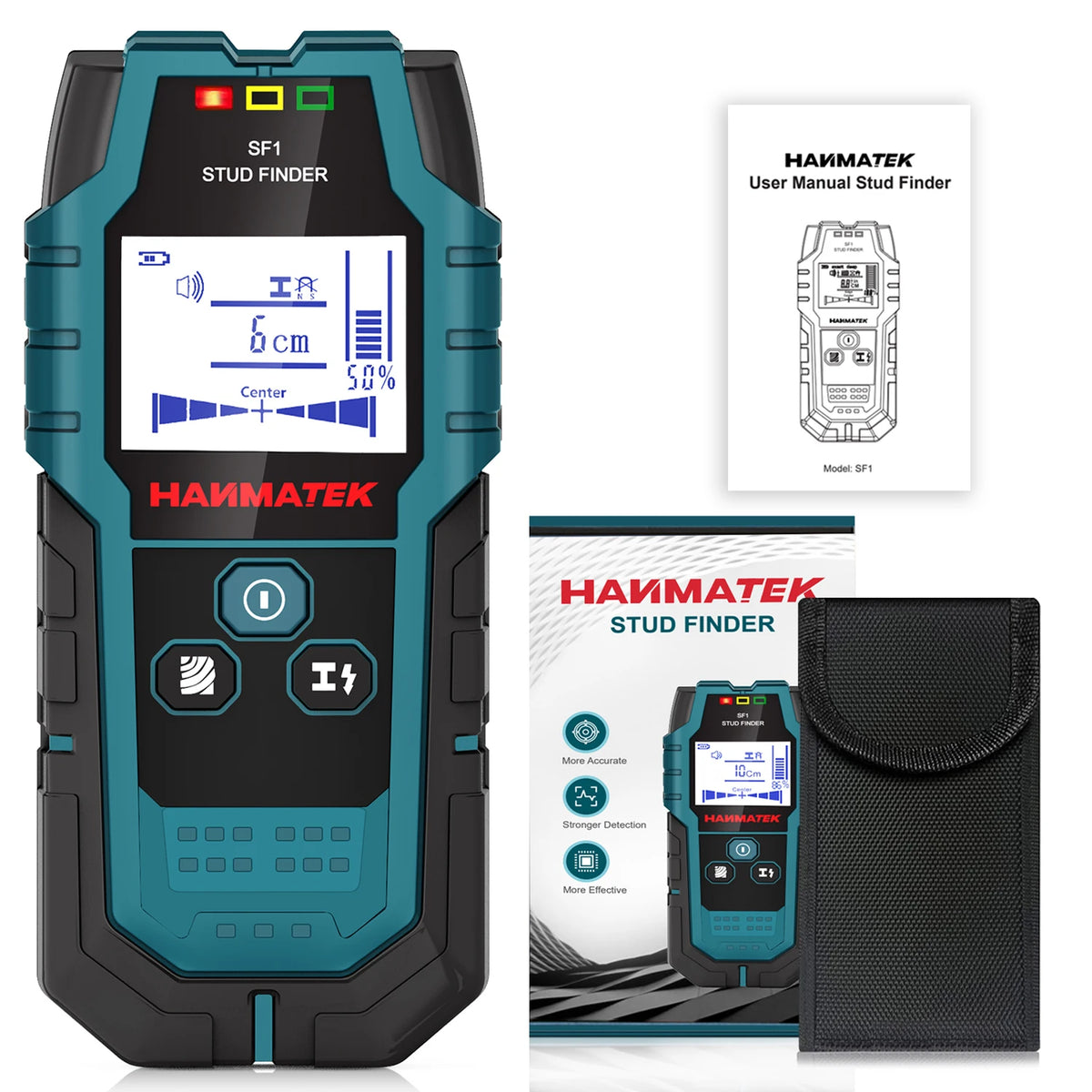 HANMATEK SF1 Stud Finder - Wall Scanner for Wood Studs, Metal & Live Wire Detection with Depth Measurement