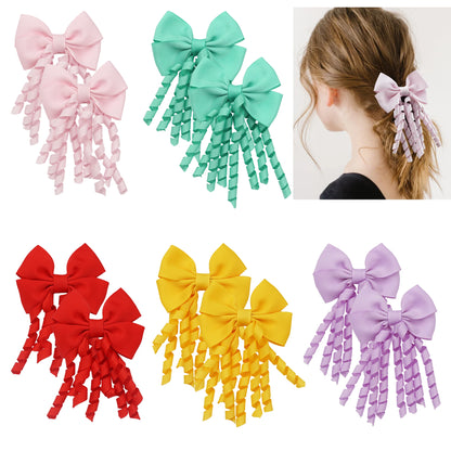 10pcs (5 Pairs) Baby Girls Hair Clips with 2.5" Grosgrain Ribbon Curly Korker Bows Hairpins