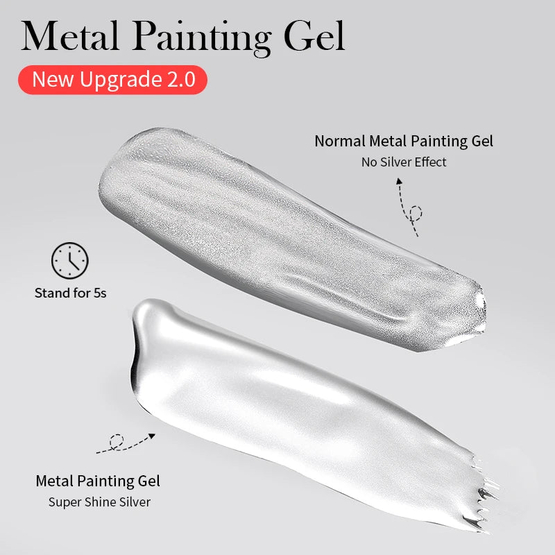 BORN PRETTY 5ML Super Silver Metallic Gel Nail Polish - Mirror Chrome Effect, Semi-Permanent Metal Painting Gel for DIY Nails