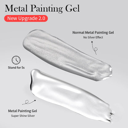 BORN PRETTY 5ML Super Silver Metallic Gel Nail Polish - Mirror Chrome Effect, Semi-Permanent Metal Painting Gel for DIY Nails
