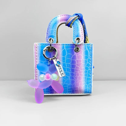 Mini PU Leather Rainbow Bag Charm - Gradient Balloon Dog Keychain Holder for Earbuds, Charger Cable & Gifts