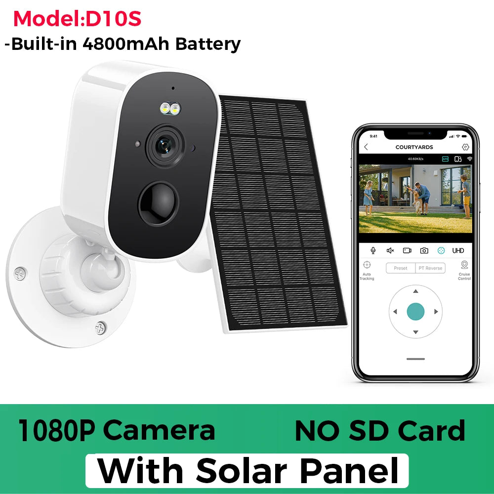 1080P WiFi Solar Security Camera – Wireless Outdoor Bullet Camera with PIR Motion Alarm, Two-Way Audio & Cloud Storage