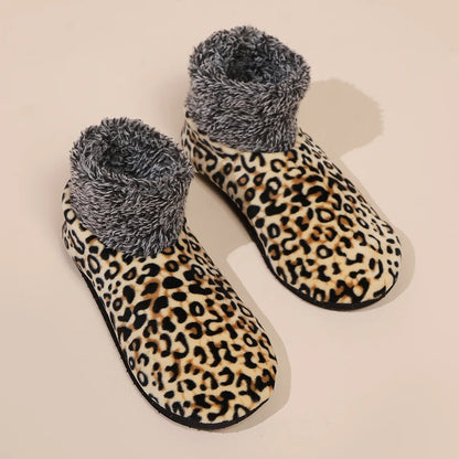 Leopard Print Floor Socks – Warm Non-Slip Home Socks for Women & Men, Fall Winter Sleep Slippers
