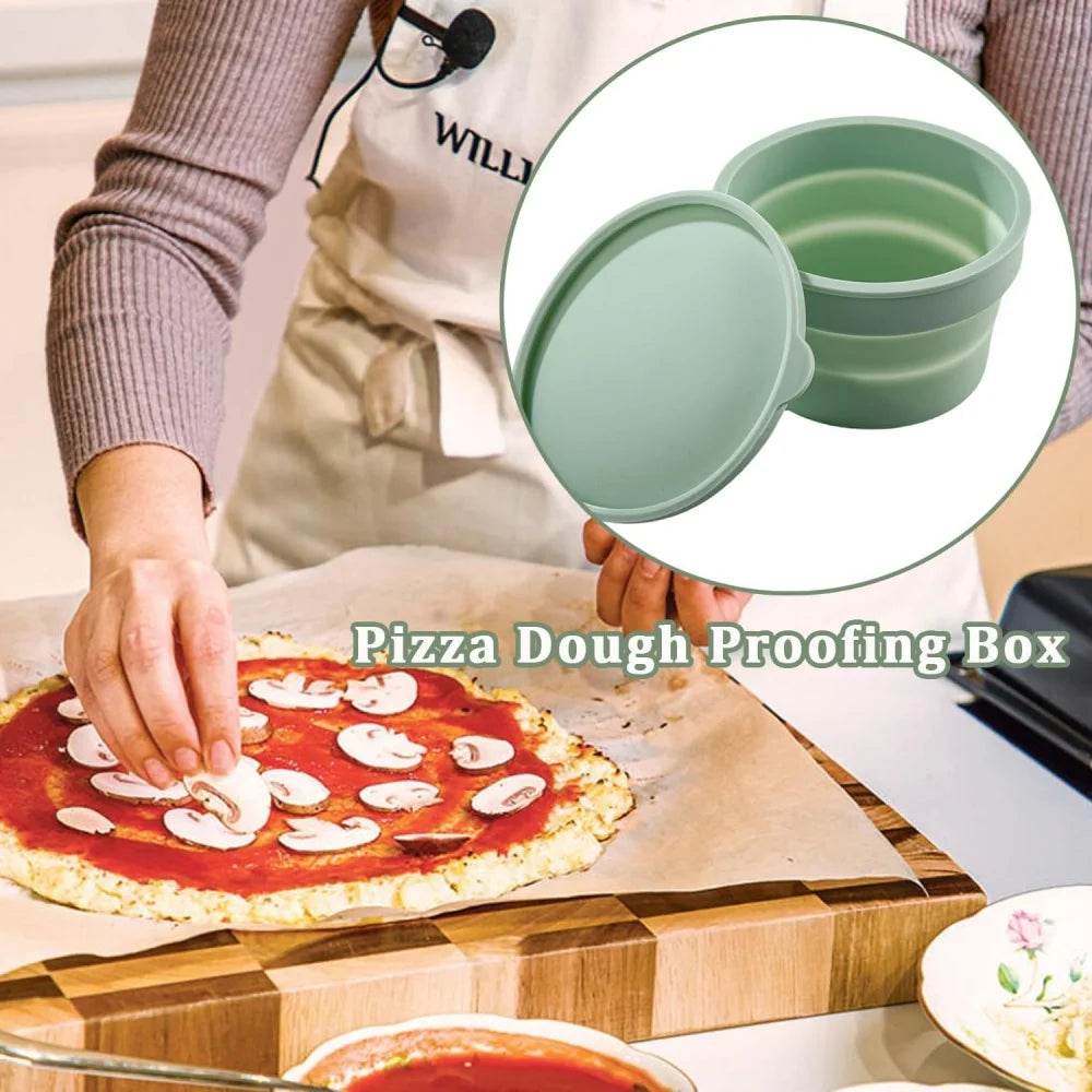 Silicone Pizza Dough Box with Lid - Foldable Non-Stick Bread Fermentation & Storage Container
