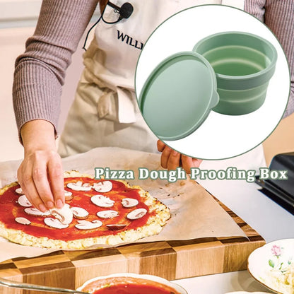 Silicone Pizza Dough Box with Lid - Foldable Non-Stick Bread Fermentation & Storage Container