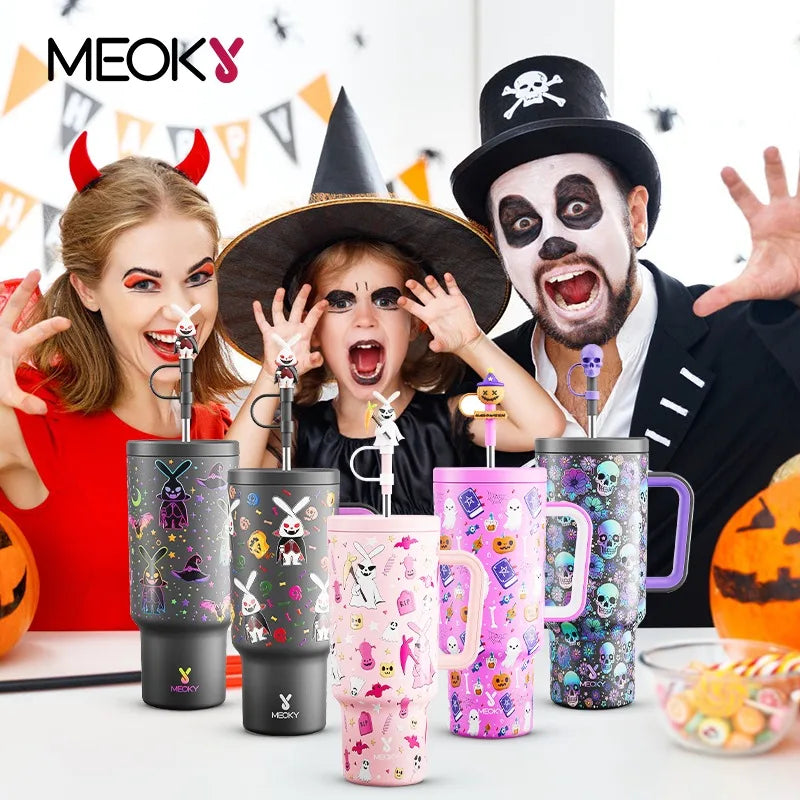Meoky 40oz Halloween Tumbler with Straw – Insulated Stainless Steel Coffee Cup, Leak-Proof, Non-Slip, Portable Vacuum Car Mug