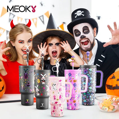 Meoky 40oz Halloween Tumbler with Straw – Insulated Stainless Steel Coffee Cup, Leak-Proof, Non-Slip, Portable Vacuum Car Mug