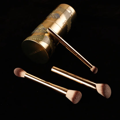 3pcs Hourglass Makeup Brush Set - Powder Foundation Blush Concealer Brushes with Dragon Storage Case