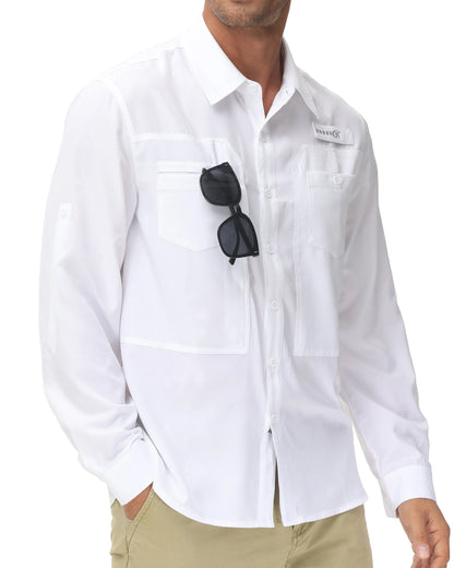 Men's UPF 50+ Long Sleeve Fishing Shirt – Sun Protection Breathable Hiking & Work Shirt with Zipper Pocket