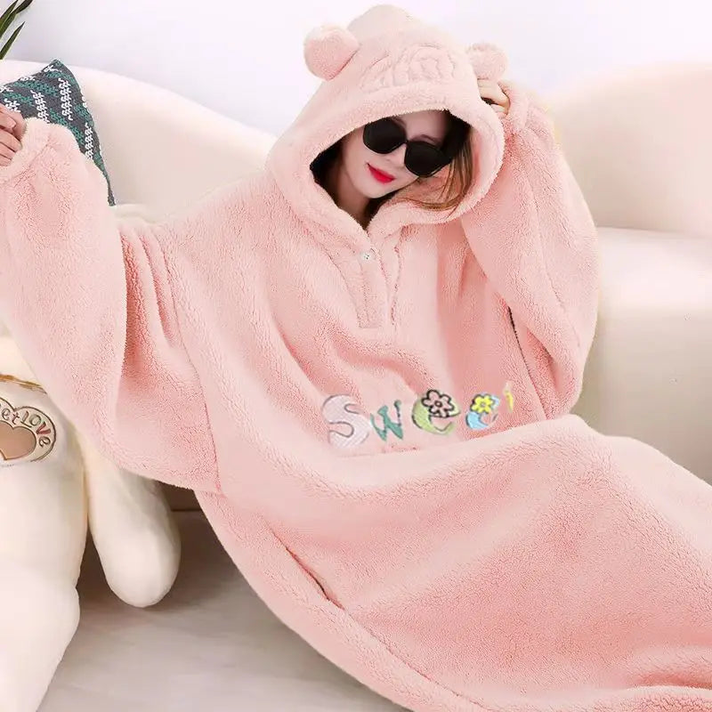 WASART Winter Hooded Fleece Blanket – Ultra Plush Oversized Sweater Blanket with Sleeves, Warm Flannel for Outdoor Use