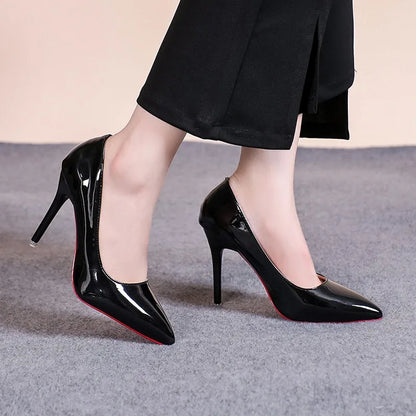 Pointed Toe Patent Leather High Heels - Sexy Stiletto Pumps for Women Party Dress Work and Classic Black Fashion Shoes