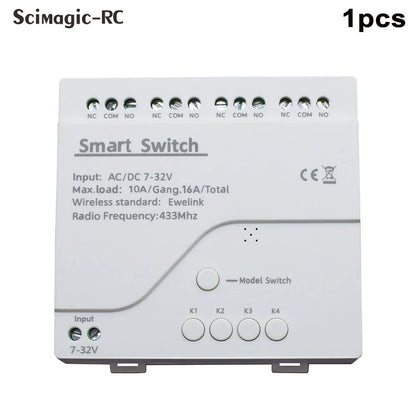 Tuya Zigbee & eWeLink Smart WiFi Module Switch, 4CH Relay 12V/24V/110V/220V RF 433 Remote Control, Works with Alexa & Google Home