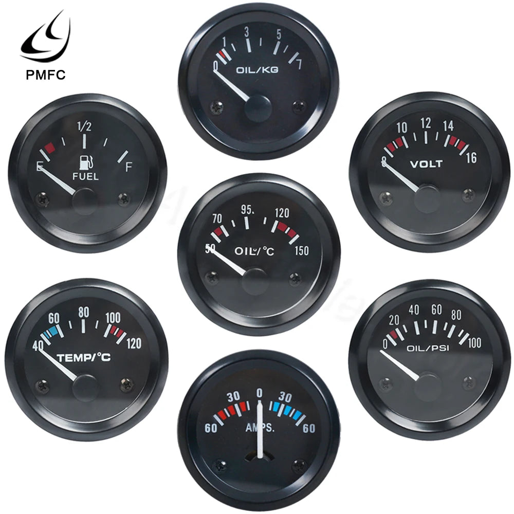 12V Car Gauge 52mm - Water Temperature, Oil Pressure, Fuel, Voltage & Ammeter Meter