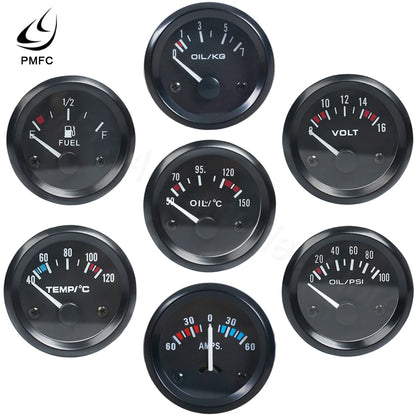 12V Car Gauge 52mm - Water Temperature, Oil Pressure, Fuel, Voltage & Ammeter Meter