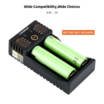 LiitoKala Lii-202 Battery Charger – Multi-Voltage 1.2V/3.7V Charging for 18650, 21700, 20700, 26650, 14500, 16340 NiMH & Li-Ion Batteries