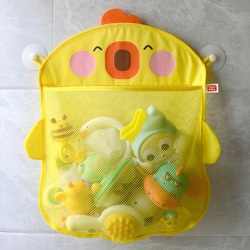 Cartoon Duck Baby Bath Toy Bag - Suction Mesh Storage Net for Kids Bathroom Toy Organizer