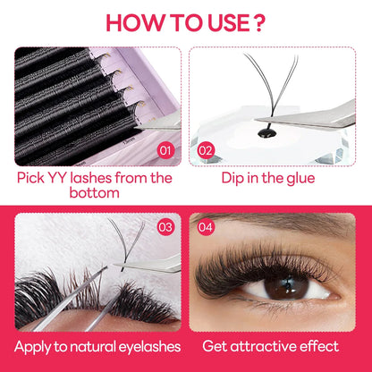 ARISON Plus 2-in-1 Magnetic Eyelashes – YY/3D/4D/5D Premade W-Shape Volume Fans for Full Lash Extensions
