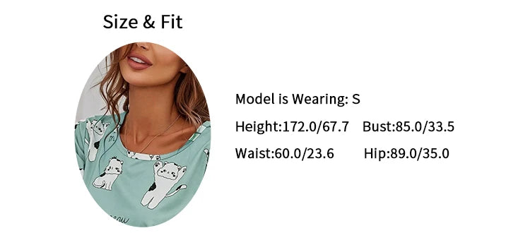 Women's 2-Piece Pajamas Set – Short Sleeve Cartoon Print Top and Pants Sleepwear Loungewear