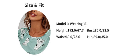Women's 2-Piece Pajamas Set – Short Sleeve Cartoon Print Top and Pants Sleepwear Loungewear