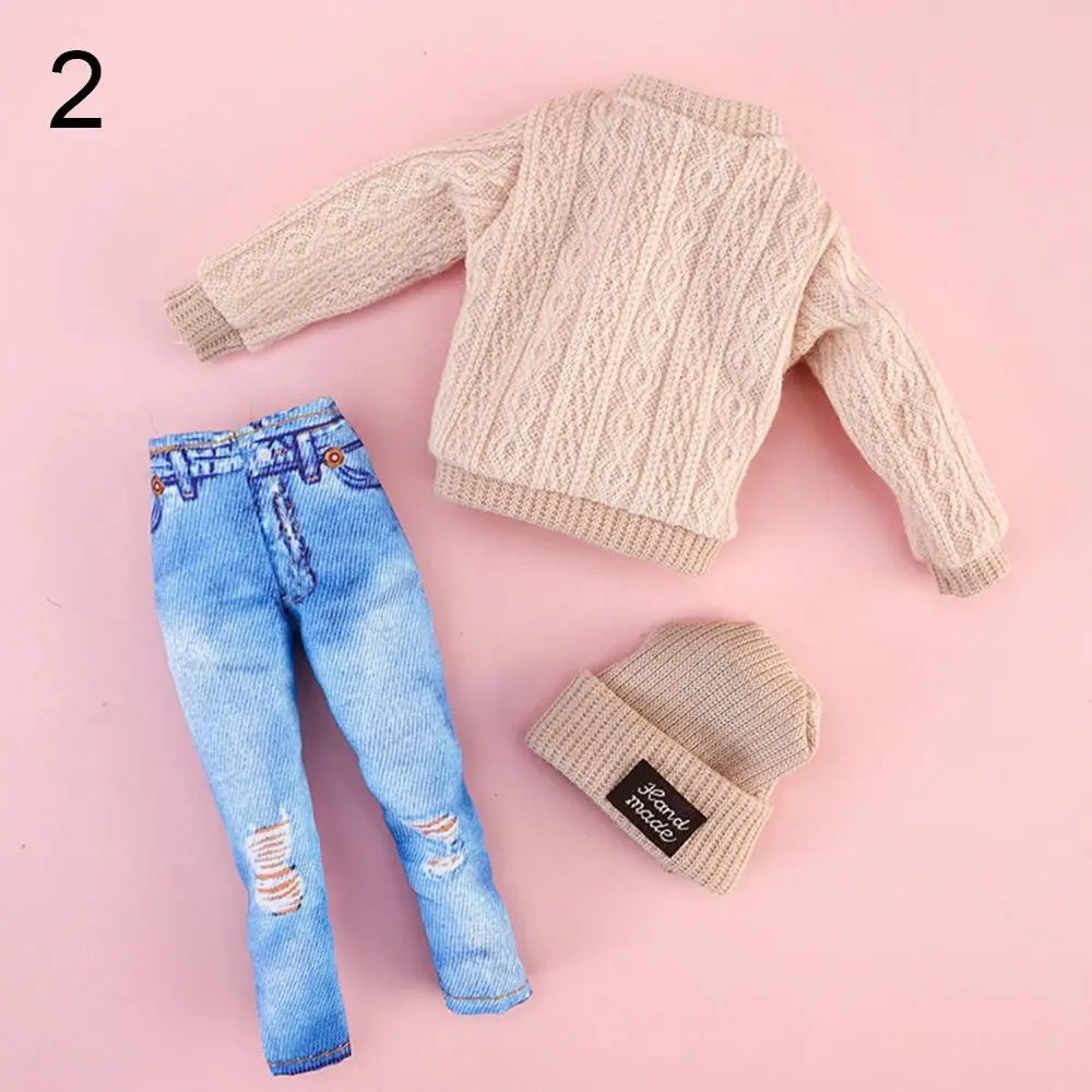 1/6 Doll Winter Fashion Outfit – Handmade Sweaters, Pants & Hats for 29–32cm Dolls
